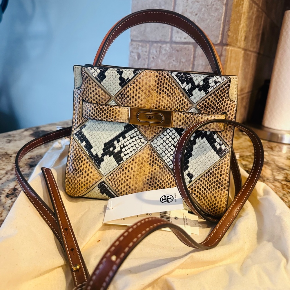 Tory Burch Green and Brown Satchel with Patchwork Design - Picture 7 of 10